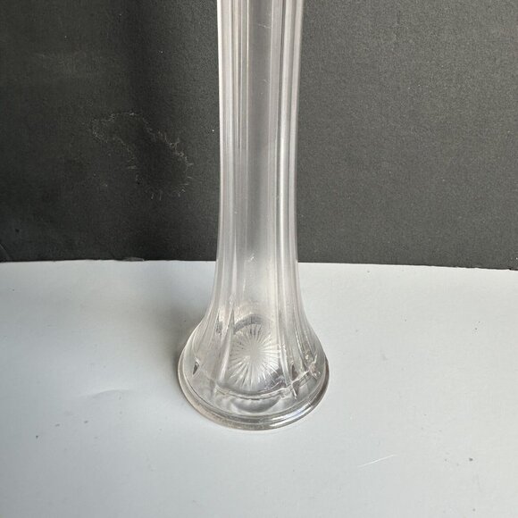 Vintage Clear Swung Glass Tulip Fluted Ribbed Vase MCM 17" Tall Stretched Vase - Picture 4 of 12